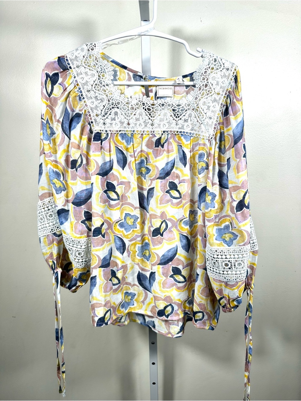 275. Zac & Rachel Pastel Floral Lace-Trim Blouse - Yellow, Pink & Blue medium